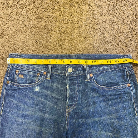 RRL Straight Leg Selvedge Denim Jeans Button Fly Blue Mens 34x34 Made in USA - Picture 8 of 9